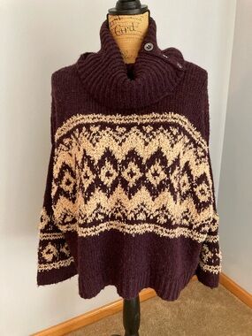 Free People Fair Isle Pullover Merlot Purple Women Size XS Wool Blend